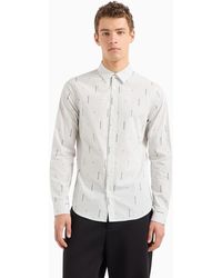 ARMANI EXCHANGE - | Slim Fit Long Sleeve Button-front Striped Logo Print Shirt - Lyst
