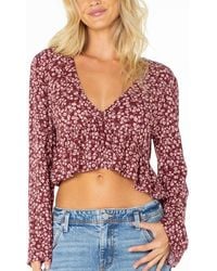 Roxy - Night Sky Long-sleeve V-neck Floral-print Blouse - Lyst