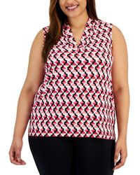 Anne Klein - Plus Size Printed Triple-pleated Sleeveless Top - Lyst