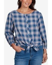 Ruby Rd. - Petite Homestead Plaid 3/4-sleeve Button-front Top - Lyst