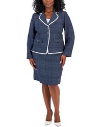 Le Suit - Plus Size Check Print Contrast Trim Skirt Suit - Lyst