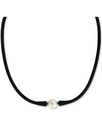 Effy Effy® Cultured Freshwater Pearl (11mm) Black Silicone 14" Choker Necklace (also Available In Light Blue, Turquoise Or Pink)