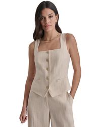 DKNY - Square-neck Button-front Sleeveless Top - Lyst