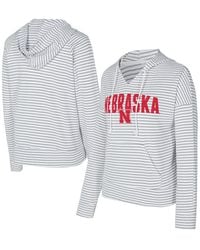 Concepts Sport - White/gray Nebraska Huskers French Terry Striped V-neck Pullover Hoodie - Lyst