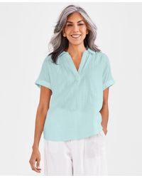 Style & Co. - Cotton Gauze Popover Collared Top - Lyst