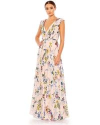 Mac Duggal - Pleated Floral Cap Sleeve A Line Gown - Lyst