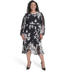 Tommy Hilfiger - Plus Size Chiffon Long-sleeve Midi Dress - Lyst