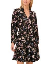 Cece - Floral Tie Neck Long Sleeve Baby Doll Tiered Dress - Lyst