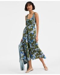 On 34th - Printed Smocked Tiered Scoop-neck Tank Midi Dress - Lyst