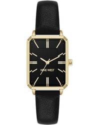 Nine West - Quartz Petite Black Leather And Gold-tone Watch - Lyst