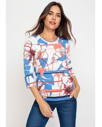 Olsen - Cotton Blend 3/4 Sleeve Multi-print T-shirt - Lyst