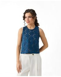 REISTOR - Embroidered Sleeveless Button-back Top - Lyst