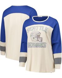 '47 - Cream/royal Seattle Seahawks Plus Size Double Header Curve Toni Long Sleeve T-shirt - Lyst