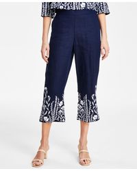 Charter Club - 100% Linen Floral Embroidered High Rise Cropped Pants - Lyst