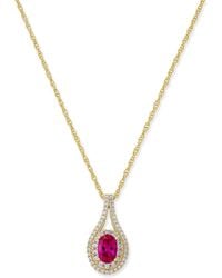 Macy's - Emerald (3/8 Ct. T.w.) & Diamond (1/4 Ct. T.w.) Pendant Necklace In 14k Gold (also Ruby & Sapphire) - Lyst
