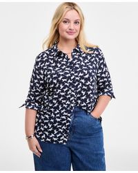 On 34th - Trendy Plus Printed Button-front Blouse - Lyst