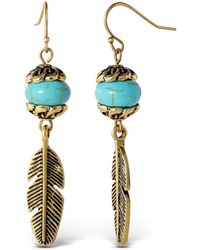 Jessica Simpson - Turquoise Bead Feather Drop Earrings - Lyst