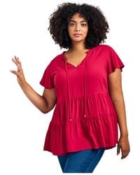 Avenue - Plus Size Lani Flutter Sleeve Tiered Top - Lyst