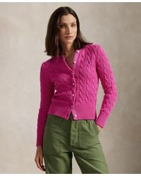 Polo Ralph Lauren - Cable-knit Cotton Crewneck Cardigan Sweater - Lyst