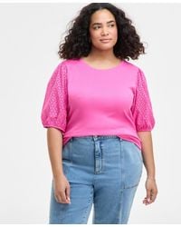 On 34th - Trendy Plus Size Eyelet-sleeve Rib-knit Top - Lyst