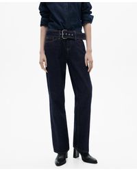 Mango - Belted Low-rise Straight Jeans - Lyst