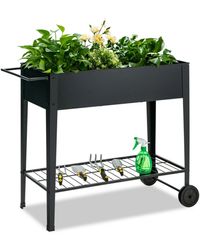 Gymax - Raised Garden Bed Elevated Planter Box On Wheels Steel Planter W/shelf - Lyst