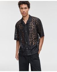 Mode Of One - Relaxed-fit Textured Geometric Lace Button-down Camp Shirt - Lyst