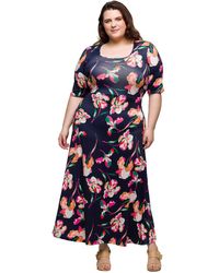 24seven Comfort Apparel - Plus Size Print Elbow Sleeve Casual A-line Maxi Dress - Lyst