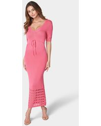 Bebe - Tie Front Cutout Crochet Midi Dress - Lyst