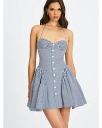 Miss Circle - Melody Navy Blue Railroad Stripe Halter Drop Waist Mini Dress - Lyst