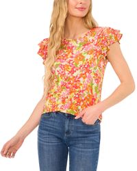 Cece - Floral Print Double Ruffled Sleeve Crewneck Knit Top - Lyst