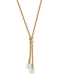 Macy's Cultured Freshwater Pearl (8mm) & Cubic Zirconia Lariat Necklace In 14k Gold-plated Sterling Silver, 17" + 1" Extender - Metallic