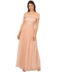 Adrianna Papell - Beaded Off-the-shoulder Gown - Lyst
