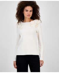 Anne Klein - 3d Floral Boat-neck Sweater - Lyst