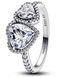PANDORA - Sparkling Halo Hearts Ring - Lyst