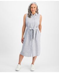 Style & Co. - Petite Linen Striped Sleeveless Shirt Dress - Lyst
