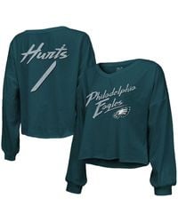 Majestic - Threads Jalen Hurts Midnight Philadelphia Eagles Name And Number Off-shoulder Script Cropped Long Sleeve V-neck T-shirt - Lyst