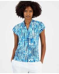 Kasper - Cap-sleeve V-neck Printed Jersey Top - Lyst
