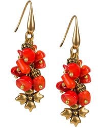 Patricia Nash Gold-tone Mixed Bead Cluster Floret Drop Earrings - Red
