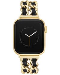 Steve Madden - Double Gold-tone Mixed Metal Chain Bracelet Apple Watch Strap With Black Polyurethane Leather Insert, 42mm, 44mm, 45mm - Lyst