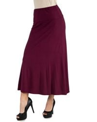 24seven Comfort Apparel - Elastic Waist Solid Color Maxi Skirt - Lyst