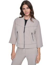 DKNY - 3/4-sleeve Contrast-stitch Cropped Jacket - Lyst