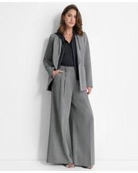 DKNY - Layered Hoodie Blazer Mixed Media Long Sleeve Top High Rise Pleated Wide Leg Pants - Lyst