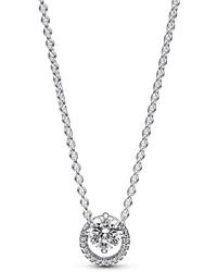 PANDORA - Sterling Sparkling Round Halo Pendant Collier Necklace - Lyst