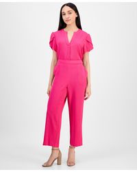 Anne Klein - Petite Textured Pull-on Mid-rise Wide-leg Pants - Lyst