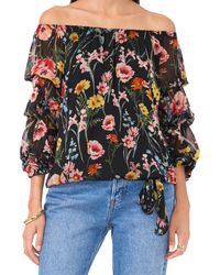 Vince Camuto - Floral Off-the-shoulder Bubble 3/4-sleeve Tie-front Blouse - Lyst
