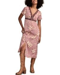 Lucky Brand - Lace Trim Floral Midi Dress - Lyst