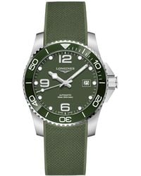 Longines - Swiss Automatic Hydroconquest Green Rubber Strap Watch 41mm - Lyst