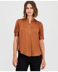 Anne Klein - Split Neck Puffed Sleeve Top - Lyst