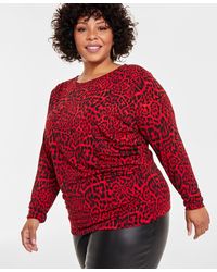 INC International Concepts - Inc Plus Size Printed Long-sleeve Drape-front Top - Lyst